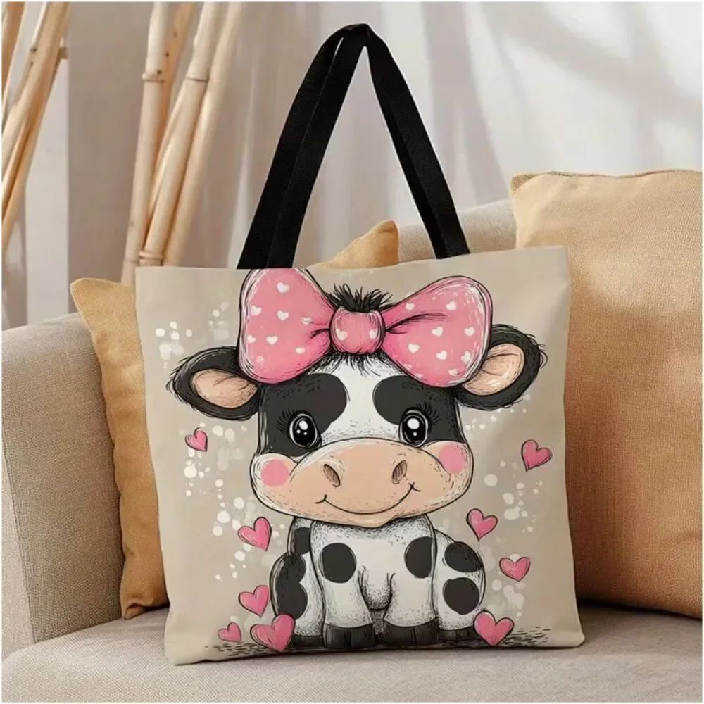 NWT Baby Cow Tote Irresistibly Cute Illustration Surrounded Pink Hearts